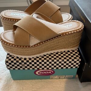 Soda Beige Wedge Sandals for Women